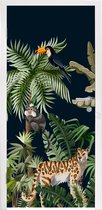 Deursticker Jungle - Planten - Dieren - Kinderen - Flamingo - Zebra - 85x215 cm - Deurposter