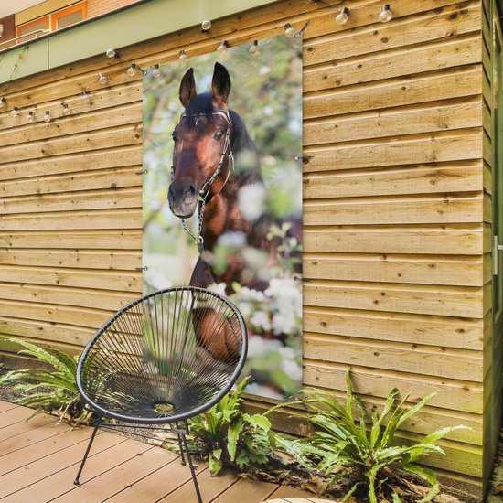 Décoration murale murale d'extérieur Cheval - Fleur - Printemps - 80x160 cm