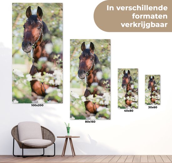 Décoration murale murale d'extérieur Cheval - Fleur - Printemps - 80x160 cm