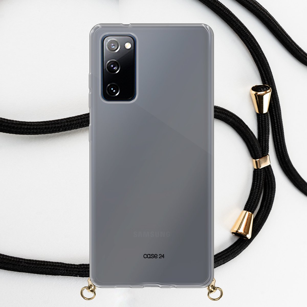 Samsung S20 FE hoesje met koord - zwart met goud koord