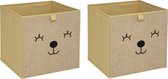 Atmosphera Opbergmand/kastmand beer - 2x - voor kinderen - karton/kunststof - bruin - 30 x 30 cm