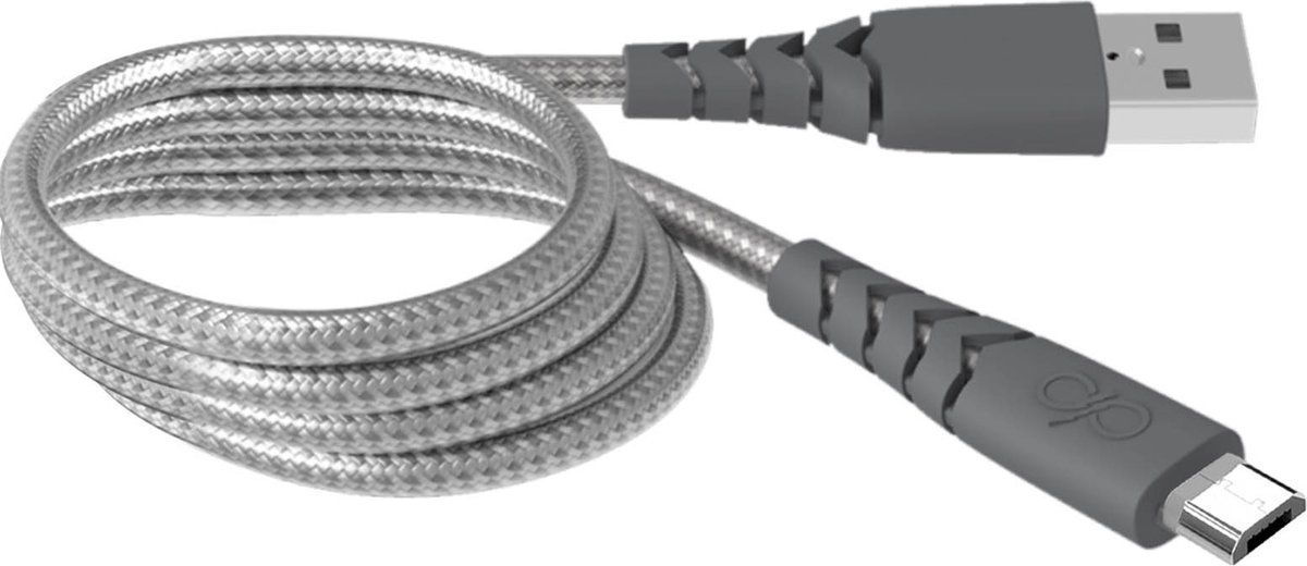 Force Case, Micro-USB naar USB-A Kabel 2.1A Snel Opladen 10.5W Ultra-Versterkt 2m, Grijs