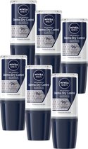 NIVEA MEN Derma Control Maximum Roll-on Deodorant - 96 uur krachtige bescherming - Geur van hout en amber - Met DermaDry en melkzuur - 6 x 50 ml - Voordeelverpakking