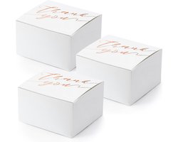 PartyDeco cadeaudoosje Thank You - Bruiloft bedankje - 20x - wit/rosegoud - papier - 6 x 4 cm
