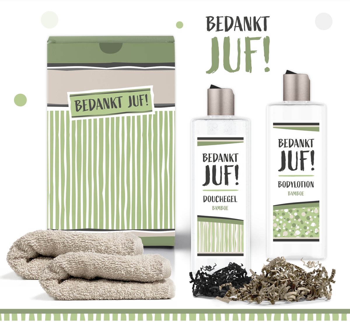 Goedkoopste Geschenkset Bedankt juf - 4 producten - 555 gram | Giftset voor haar - Juffendag - Cadeau Juffrouw - Lerares - Docent - Overblijfjuf - Einde schooljaar - Afscheid - Leerkracht - Stagiaire - Luxe Cadeaubox - Geschenk - Set - Pakket - Vrouw - Groen