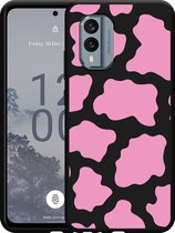 Cazy Hoesje Zwart geschikt voor Nokia X30 Roze Koeienvlekken