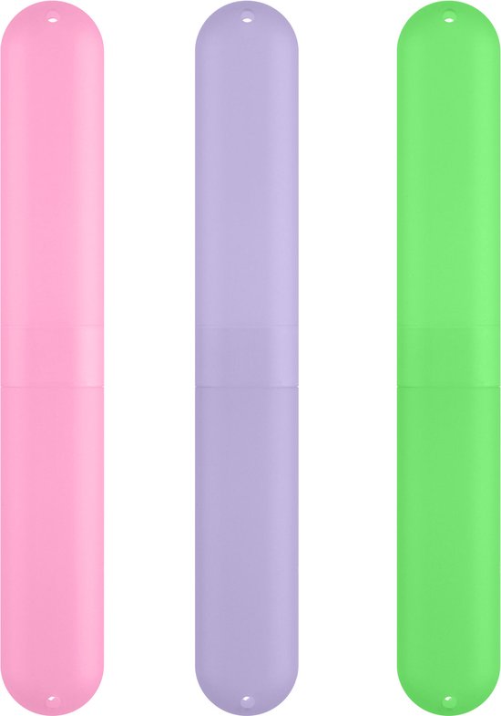 kwmobile 3x reisetui voor tandenborstel - Case van kunststof - Koker voor tandenborstels - In roze / paars / groen