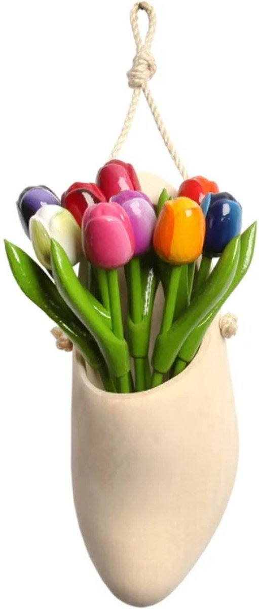 Klomp Met 9 Tulpen - Souvenirs - Holland Cadeau - Hout - Per Set