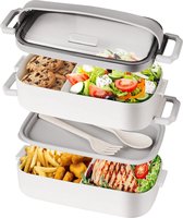 Lunchbox voor volwassenen, Bento Box voor kinderen, broodtrommel voor kinderen met vakken, broodtrommel voor kinderen, lekvrije lunchbox is ideaal voor werk, school en onderweg, lunchbox 1600 ml, wit