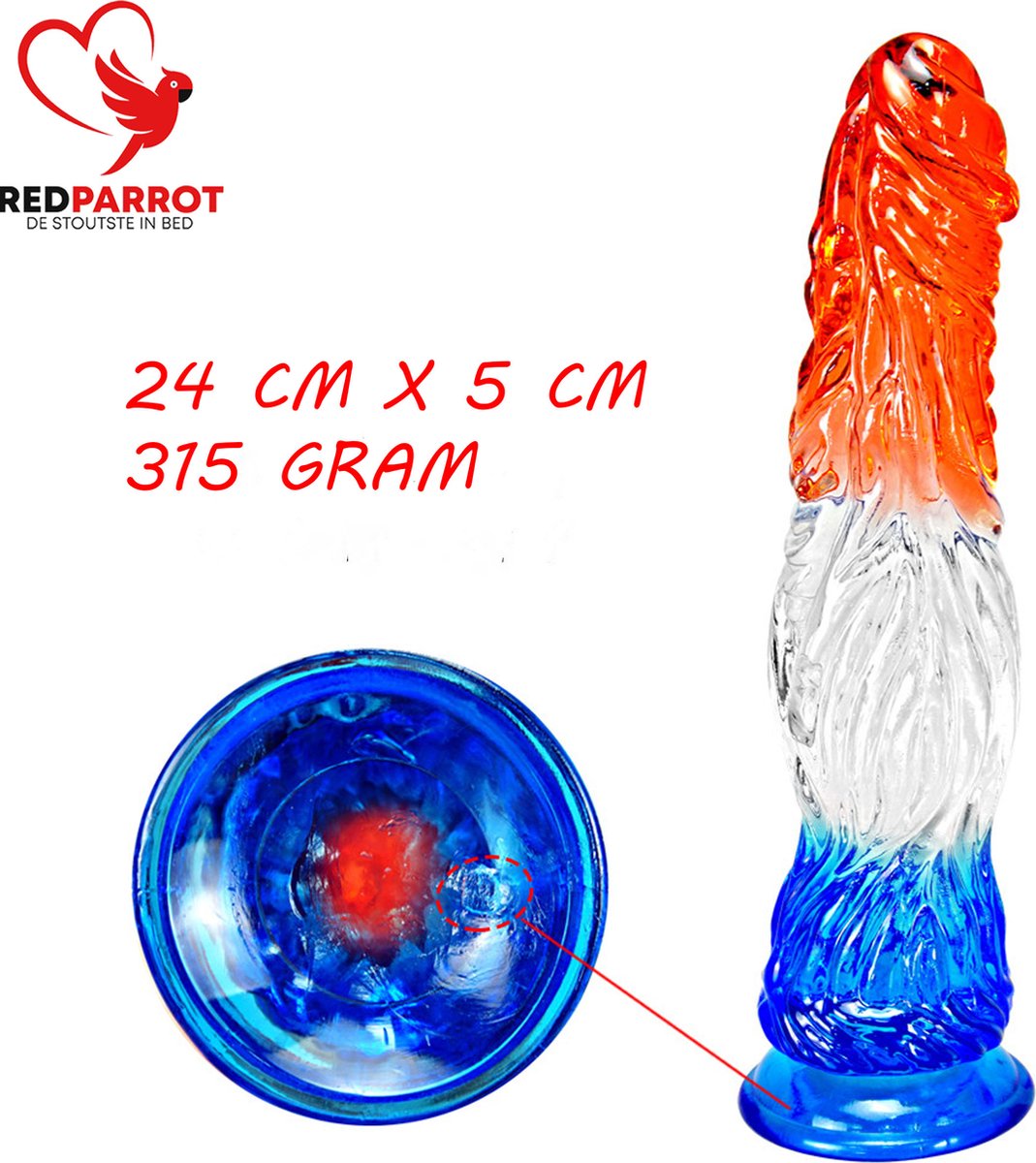 Goedkoopste XL Dildo Nederland | Penis vorm | Holland | Zuignap | Rood Wit Blauw | Oranje