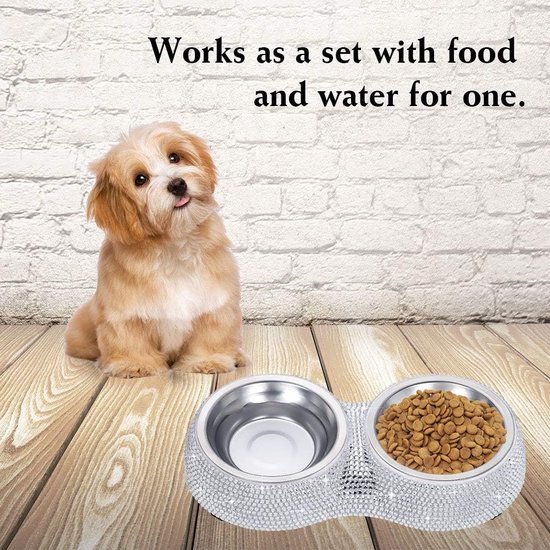 Bling Rhinestone Huisdier Hondenvoer Honden Voerbak Water Voerbak Kom Dubbel