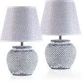 BRUBAKER Set de 2 lampes de table ou de chevet - 30,5 cm - gris - pieds de lampe en céramique - abat-jour en lin gris clair
