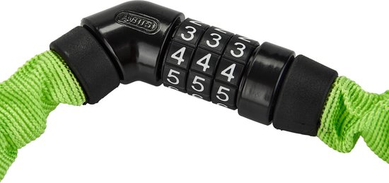 Lichtgroene kettingslot met een cijferslot. Het cijferslot heeft de cijfers 3, 4, 5.