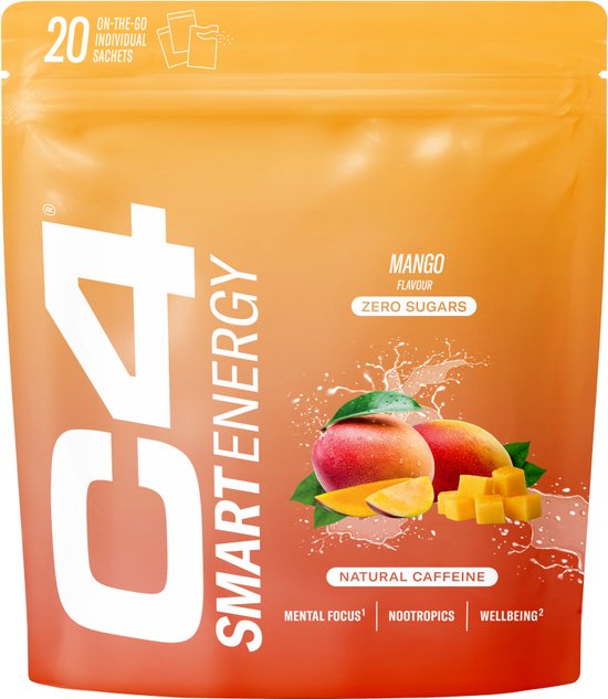 Cellucor C4 Smart Energy Powder Pre Workout - Sportdrank Mango - Energy Drink - 20 Sachets Energie Drank