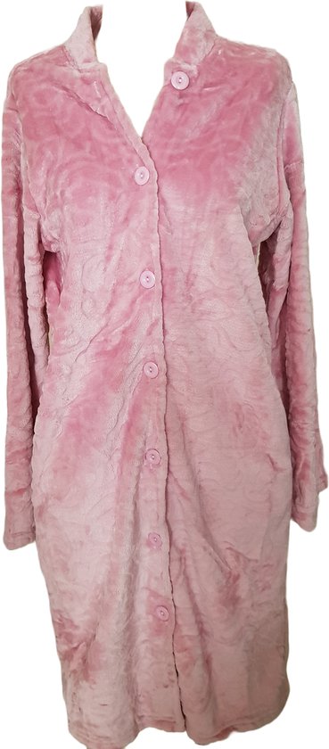 Dames badjas met knopen velours licht roze M