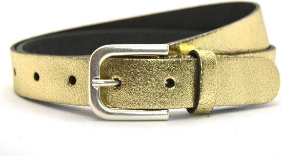 Dames riem goud metallic - Metallic gouden riem - damesriem 100% leder - Riemmaat 95 - Totale lengte 110 cm