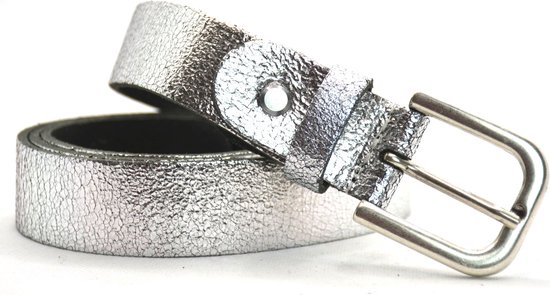 Dames riem zilver metallic - Metallic zilveren riem - damesriem 100% leder - Riemmaat 105 - Totale lengte 120 cm - Take-it