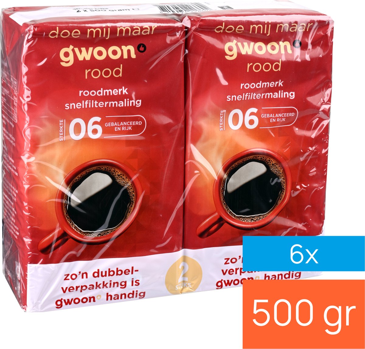 G'woon Koffie Roodmerk Snelfilter 3 kilo - 6x500g