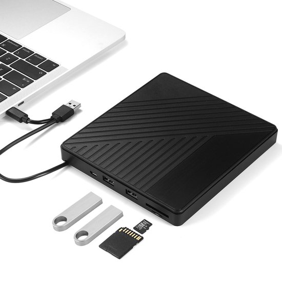 Kualite - Externe DVD Speler & Brander - DVD/CD Drive voor Laptop & Macbook - Data & Voeding Via USB 3.0 of USB-C