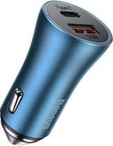 Baseus Car Charger Quick Charge snellader autolader Oplader USB Type C / USB 40 W Power Delivery 3.0 Quick Charge 4+ SCP FCP AFC blauw (CCJD-03)