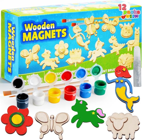 JOYIN 12 stuks fantasiehouten magneetset, knutselset voor kinderen