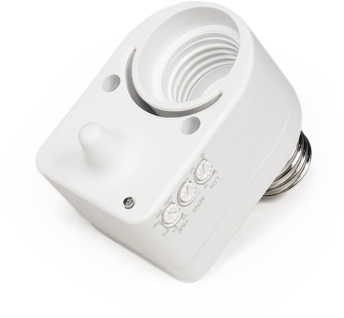 Bewegingssensor voor E27 fitting - PIR Bewegingsmelder voor binnen met detectiehoek 360° - Bewegingsdetector voor fittingen tot 60W - Wit