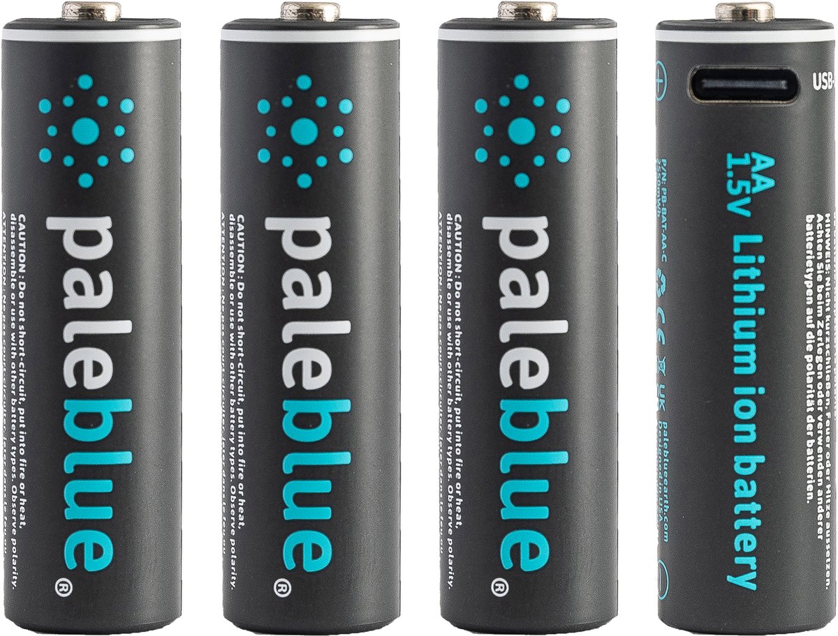 Pale Blue Earth - AA USB-C oplaadbare batterijen (4x) - Lithium - lichter, sneller opladen, hoger vermogen, duurzaam - 1% for the planet