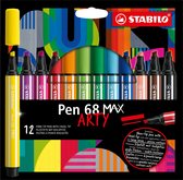 STABILO Pen 68 MAX - ARTY - Stylo feutre Premium à pointe biseautée épaisse - Coffret de 12 pièces - Avec 12 couleurs différentes