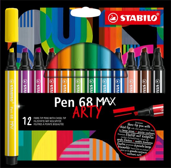 STABILO Pen 68 MAX - ARTY - Stylo feutre Premium à pointe biseautée épaisse  - Coffret... | bol.com