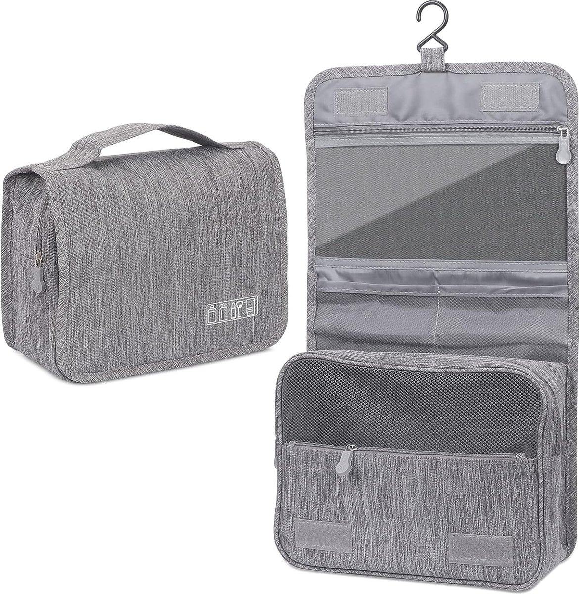 Beauty Case Reistas Cosmetische tas Reistas Organizer met grote capaciteit en ritssluiting met handvat aan de bovenkant voor dames Heren Grijs Beauty Case