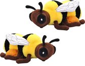 Pluche knuffel dieren Eco honingbij - 2x - zwart/geel - 30 cm - Insecten