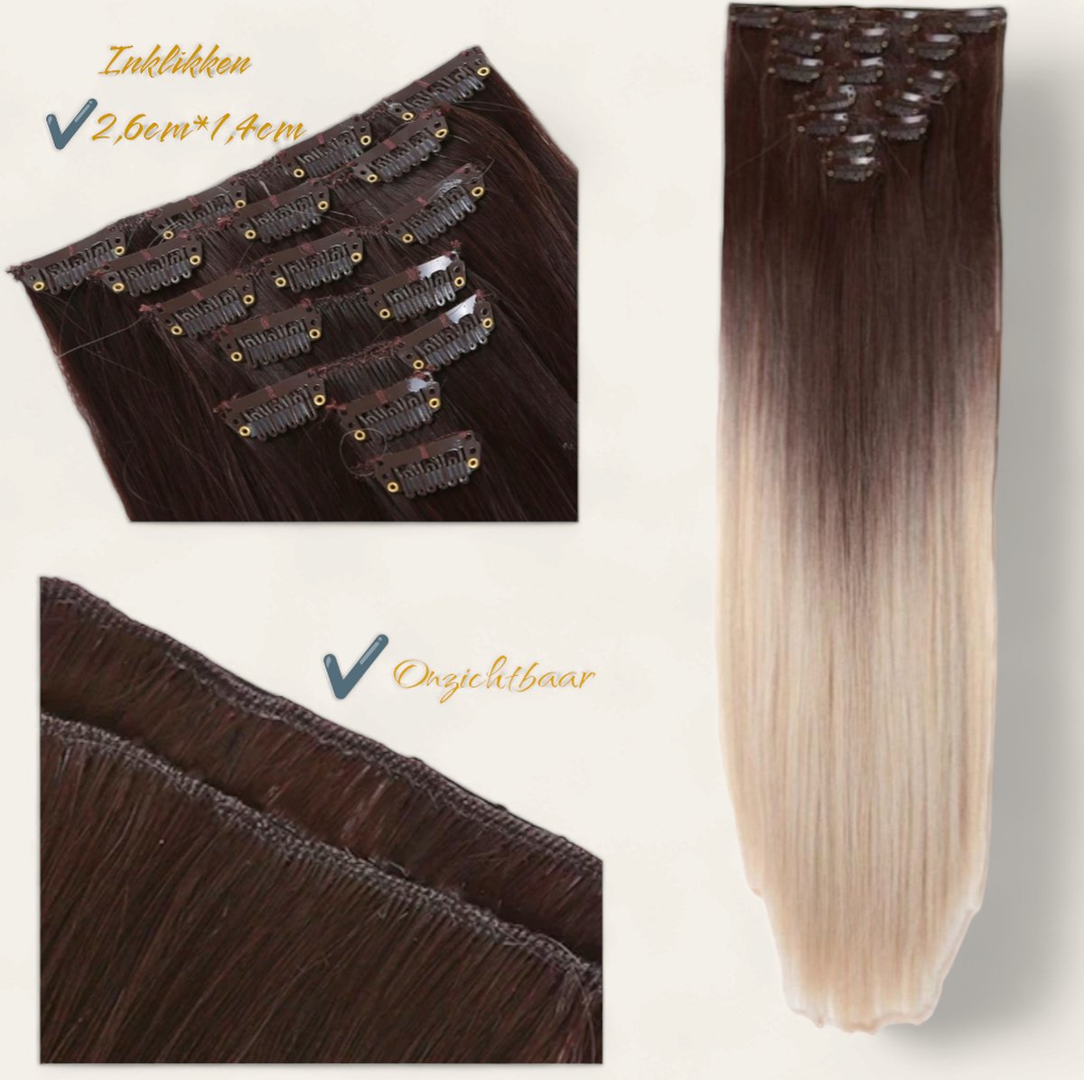 Beauty By Alexandra - Clip-in Hair Extensions 7 set Bruin Ombre Blond Recht - 60 cm - 135 gr