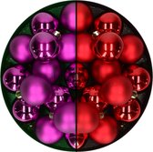 Kerstballen 32x st - mix kerst rood/paars - 4 cm - kunststof - kerstversiering