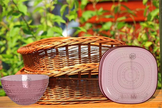 Decoris camping serviesset - 8-delig - roze - kunststof - 4 personen — afbeelding 2