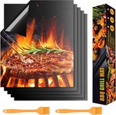 Grillmat voor gasbarbecue, 5 stuks, 40 x 33 cm, met 2 bakkwasten, anti-aanbak-grillmatten, herbruikbaar, ideaal voor het grillen van vlees, vis en groenten