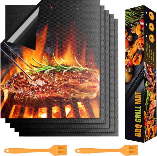 Grillmat voor gasbarbecue, 5 stuks, 40 x 33 cm, met 2 bakkwasten,... bol