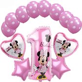 Minnie Verjaardag Versiering - Leeftijd: 1 jaar - Minnie Ballonnen - 13 delig - Minnie Kinderfeestje - Minnie Feestpakket - Folieballon / Heliumballon / Leeftijdballon - Minnie XL Ballon - Feestversiering - Hoera 1 jaar! Eerste Verjaardag