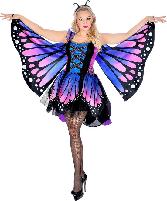 Widmann - Vlinder Kostuum - Prachtige Paars Roze Vlinder - Vrouw - Blauw, Paars, Roze - XL - Carnavalskleding - Verkleedkleding