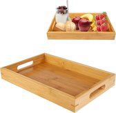 Bamboo Serving Tray, Wooden Tray, Serving Plate, Wooden Tray, Kitchen Tray with Handles and Safe Round Corners, Breakfast Tray for Breakfast, Coffee Table, Kitchen Decoration