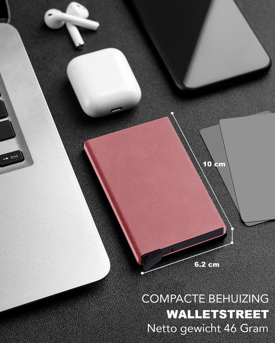 WalletStreet Aluminium Pasjeshouder 8 Pasjes – RFID Creditcardhouder – Compact Design – Roze — cadeau in Mode & Accessoires - foto 2