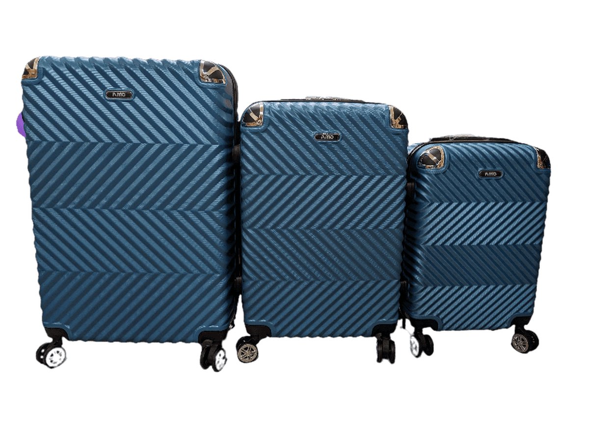 AMO Driedelige reiskoffers (Blauw), koffer, reiskoffer, trolley, kofferset, harde schaal, boardcase, 3-delige set S, M, L en toilettas - duurzaam, licht en veilig 4 wielen 360 graden, TSA-slot,Traveler koffer ,hand bag ,suitcase.