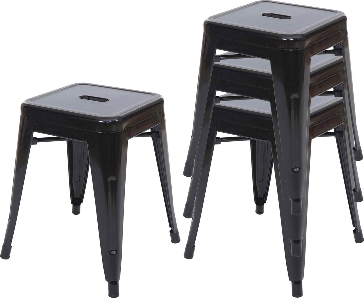 Set van 4 krukken MCW-A73, metalen kruk zitkruk, metalen industrieel ontwerp stapelbaar ~ zwart