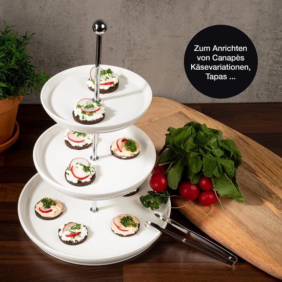 Witte Fruit Etagère 3 Etages - Incl. Tang - Van Hoogwaardig Porselein Moderne Keukendecoratie Of Feestdecoratie Perfect Als Fruitschaal Voor Het Bewaren Van Fruit Muffins En Cupcakes