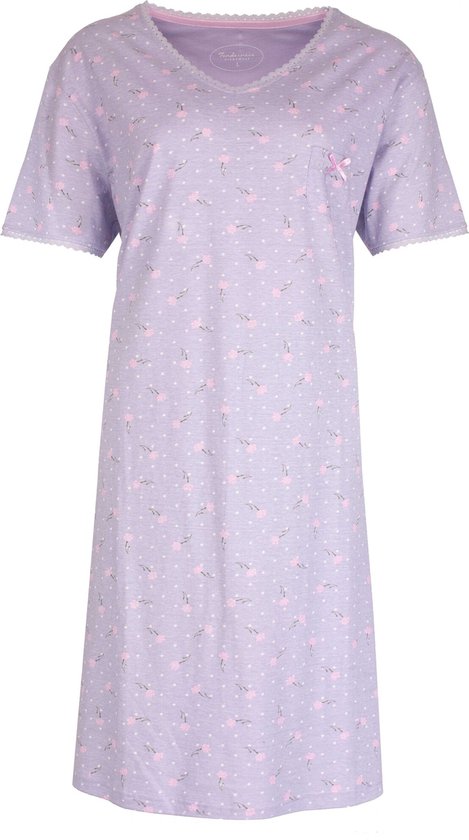Tenderness Dames Nachthemd - Slaapkleed - Bloemenprint - 100% Katoen - Lavendel Lila - Maat L