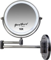 Gerard Brinard oplaadbare Metalen verlichte wand knik arm badkamer LED Spiegel dimbaar chroom, Dubbelzijdig verlicht, 10x vergroting 18cm doorsnee, stroomkabel (USB)