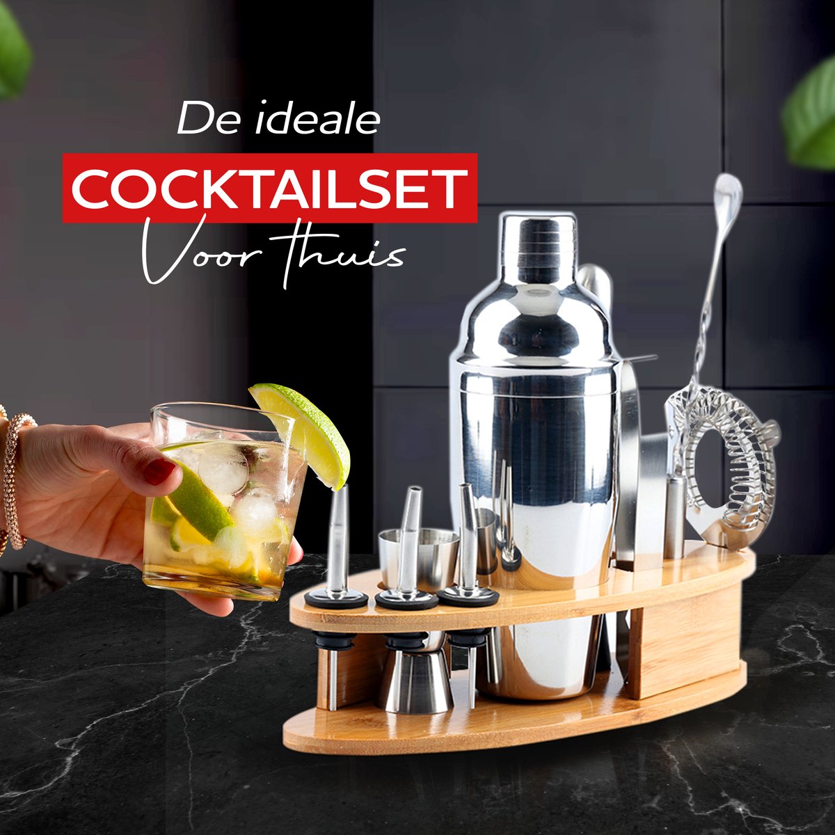 HGMD Cocktail Set - 18-Delige set - Cocktail Shaker Set (750ml) - Cocktail shaker set - Inclusief Receptenboekje — cadeau in Kookcadeaus - foto 5