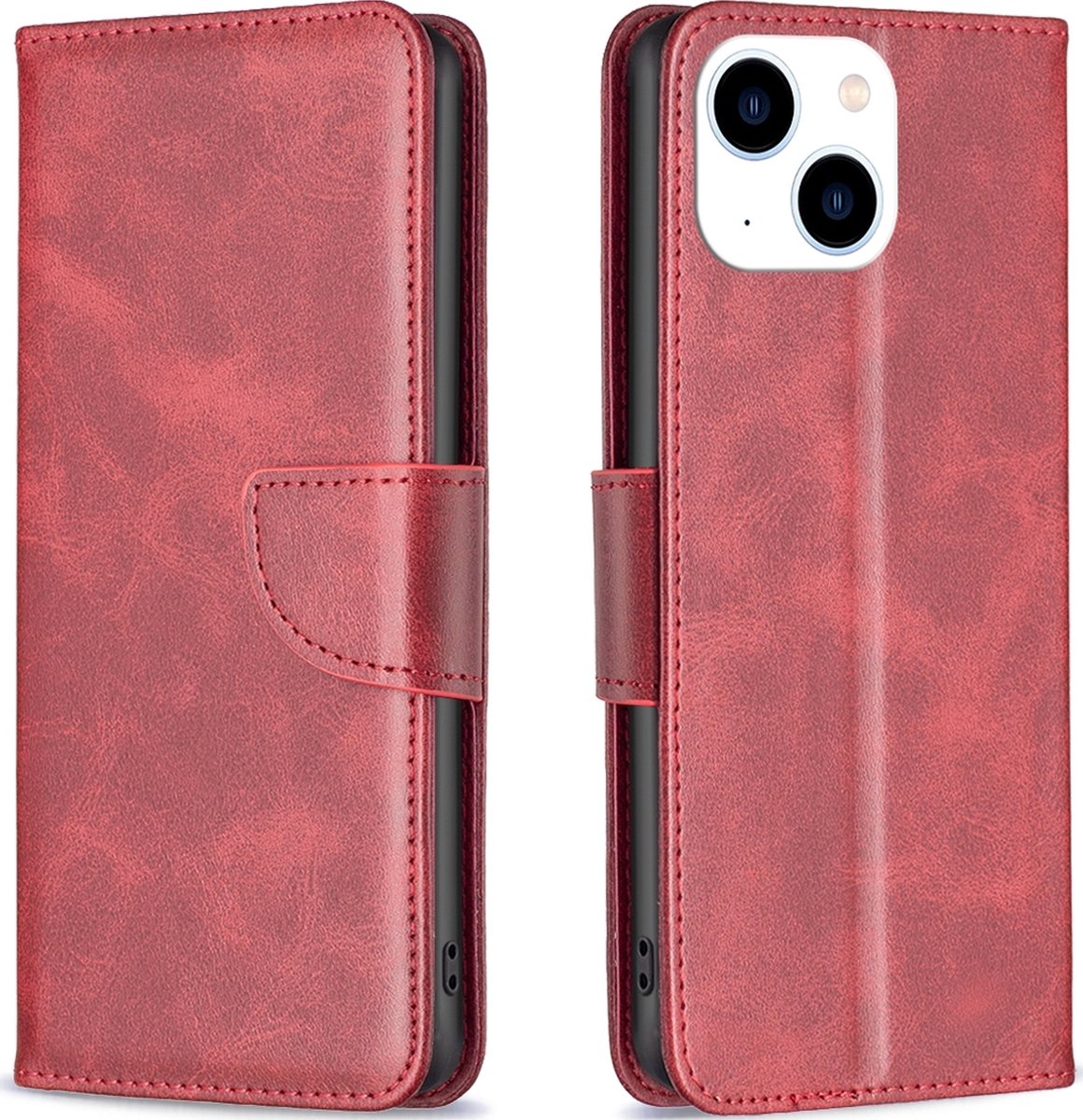 Mobigear Telefoonhoesje geschikt voor Apple iPhone 15 Hoesje | Mobigear Excellent Bookcase Portemonnee | Pasjeshouder voor 3 Pasjes | Telefoonhoesje voor Pinpas / OV Kaart / Rijbewijs - Rood