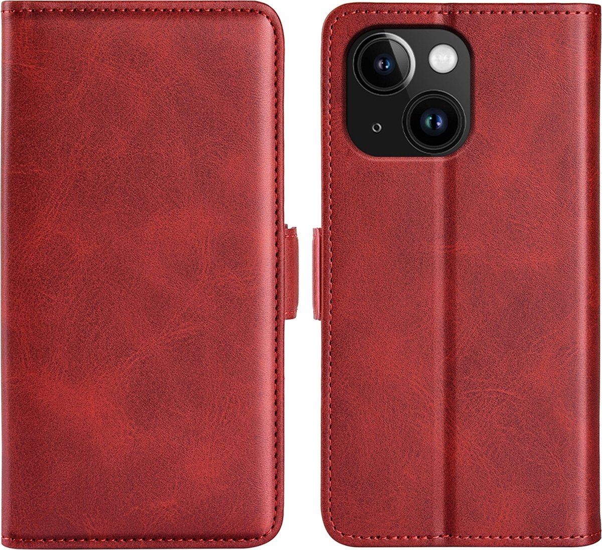 Mobigear Telefoonhoesje geschikt voor Apple iPhone 15 Plus Hoesje | Mobigear Slim Magnet Bookcase Portemonnee | Pasjeshouder voor 3 Pasjes | Telefoonhoesje voor Pinpas / OV Kaart / Rijbewijs - Rood