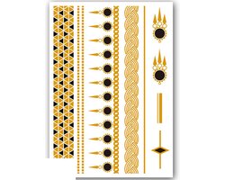 Tijdelijke Tattoo Goud Ibiza Style (A5 Formaat) (Gold Temporary Fake Tattoos - Hawaii Henna Mandala - Nep tatoeage - Kinderen Volwassenen Vrouwen/Dames)