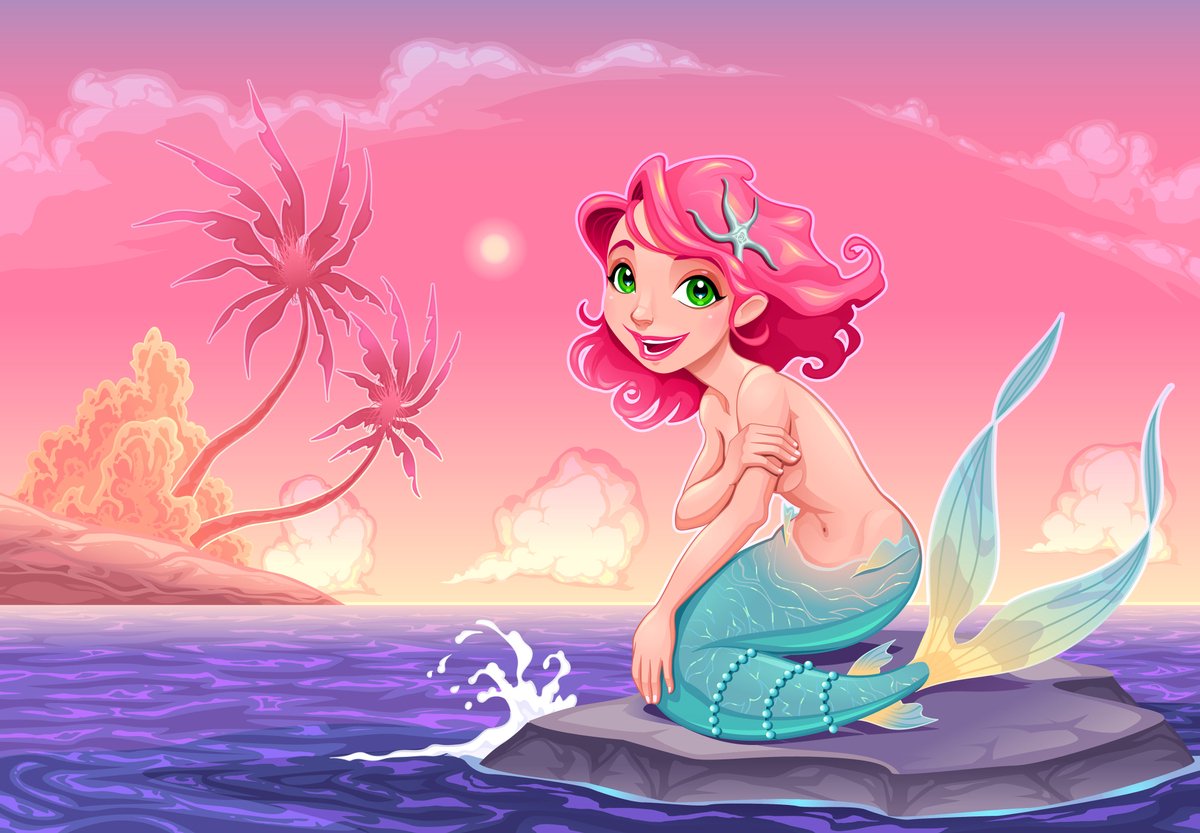 Fotobehang Voor Kinderen - Grappige Sirene - Vliesbehang - 368 x 280 cm